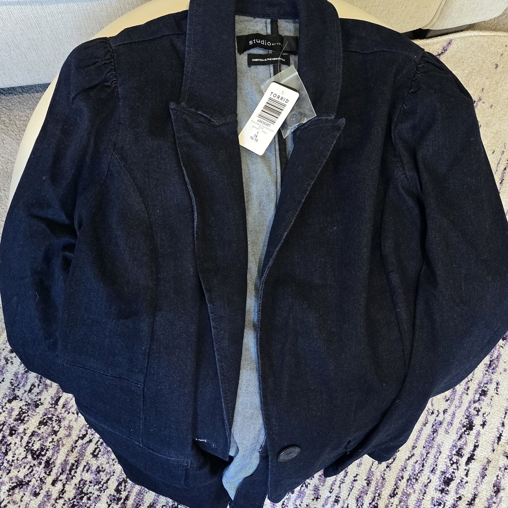 Torrid Dark Navy Denim Single-Button Blazer - Picture 4 of 5